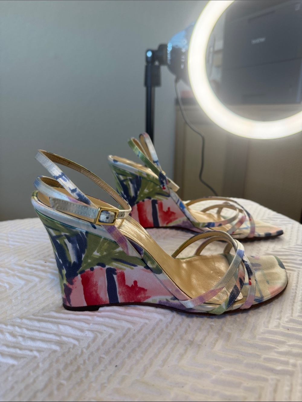 kate spade Multicolor Watercolor Print Wedge Sandals